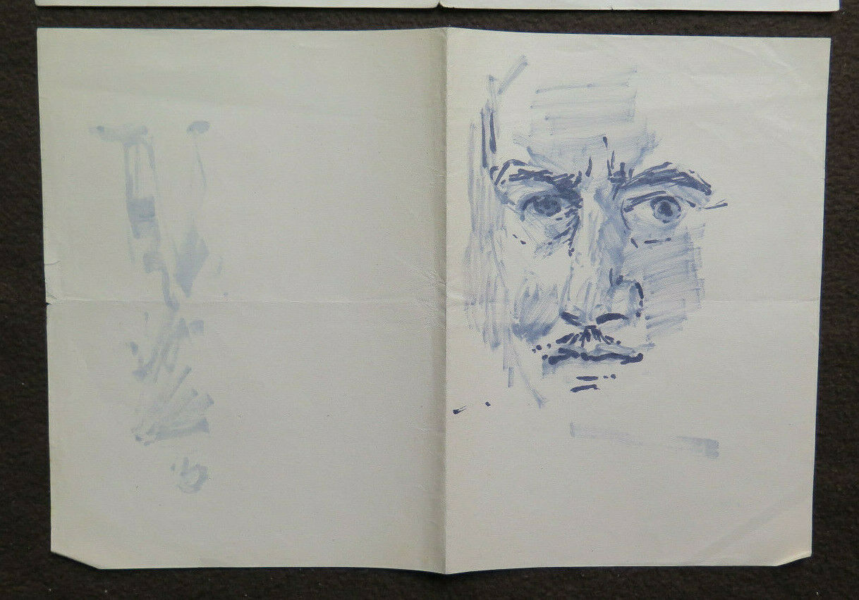 TWO OLD SKETCH DRAWINGS WITH MALE FIGURES HUMAN FACES WORK PAINTER P28.8