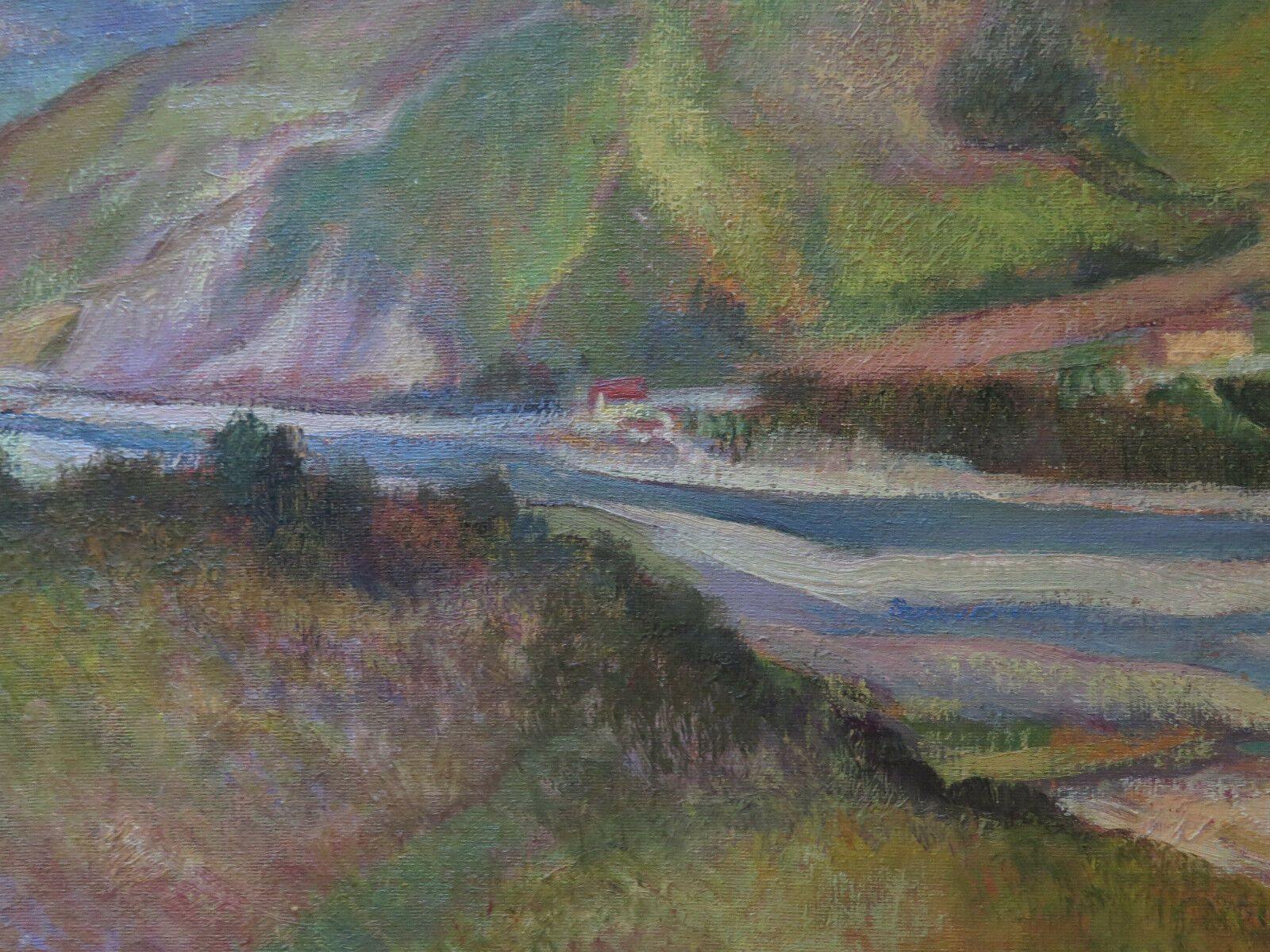 PAESAGGIO IN STILE IMPRESSIONISTA QUADRO ANTICO PAESAGGIO IN RIVA AL FIUME p7 - Belbello Antiques