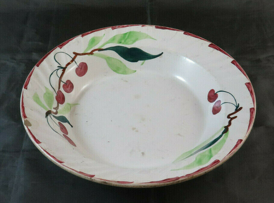 ANTIQUE CERAMIC PLATE MOULIN DES LOUPS &amp; HAMAGE FRANCE VINTAGE CHERRIES BM34 