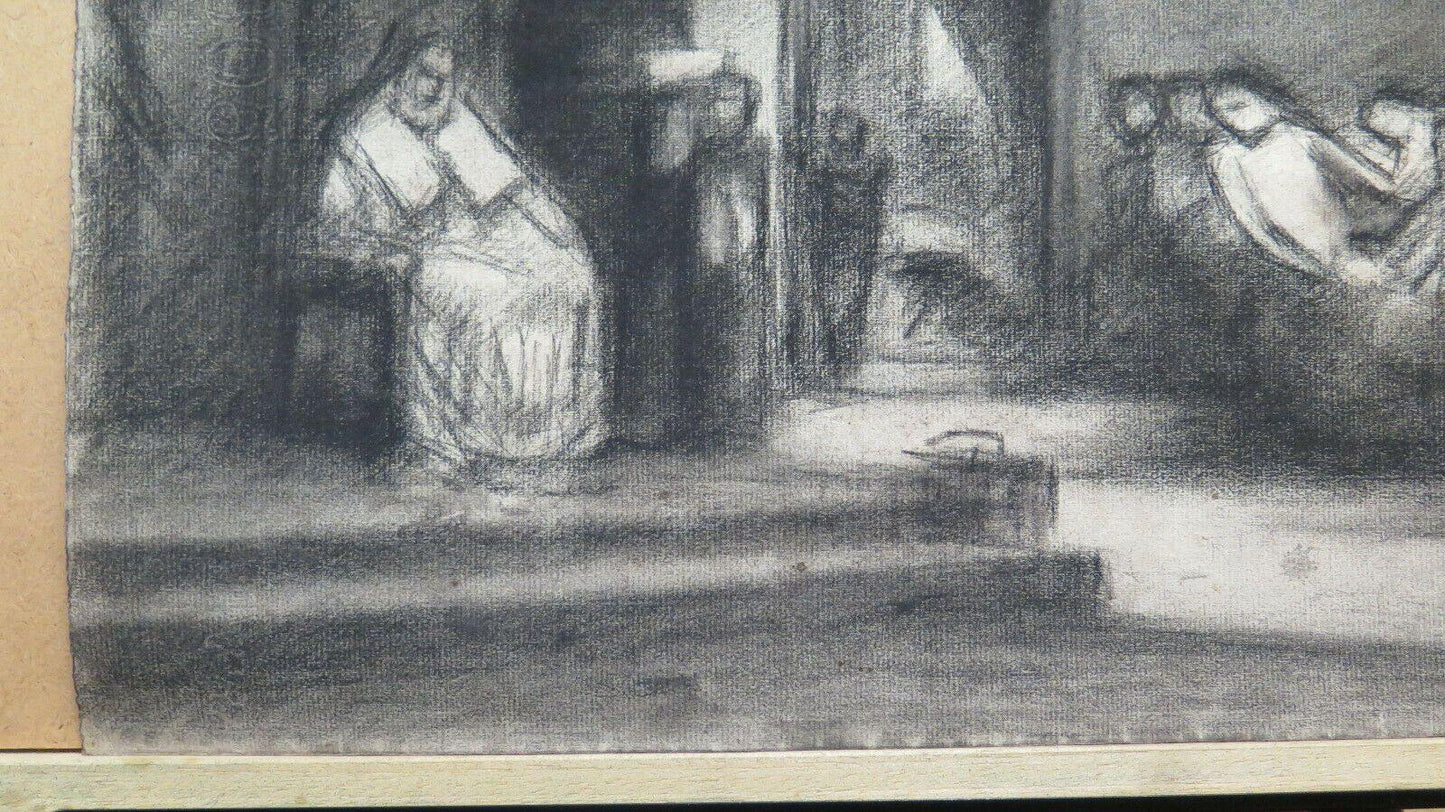 GRANDE DISEGNO A CARBONCINO ANTICO OPERA GIOVANILE Pierre Duteurtre DUT BM53.1 - Belbello Antiques