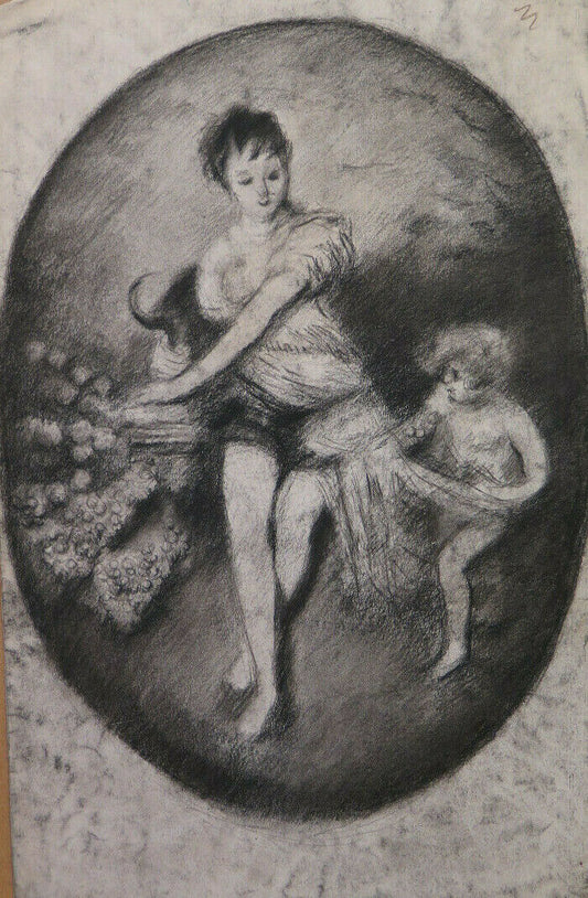 DISEGNO ANTICO FRONTE RETRO PAESAGGIO E FIGURE Pierre Duteurtre detto DUT BM53.1