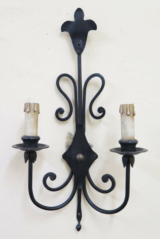 VINTAGE WALL LIGHT IN WROUGHT IRON WITH TWO LIGHTS CH16 WALL LAMP 