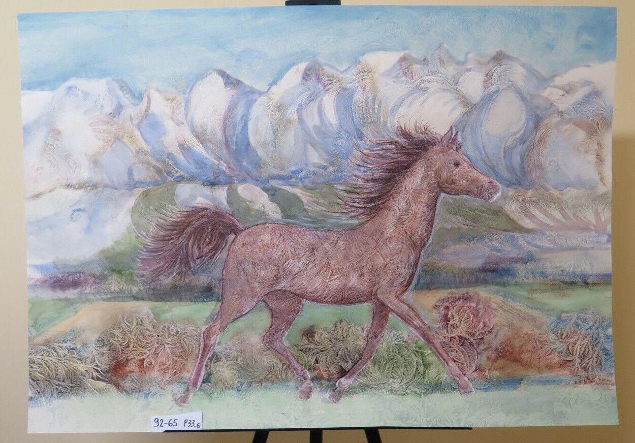 QUADRO CAVALLO CHE CORRE DIPINTO TECNICA MISTA SU CARTONCINO ORIGINALE P33.6 - Belbello Antiques