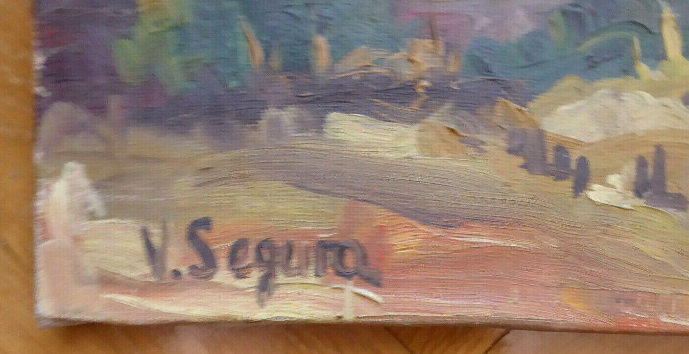 VECCHIO QUADRO DIPINTO OLIO SU TELA PAESAGGIO SPAGNOLO STILE IMPRESSIONISTA MD5 - Belbello Antiques