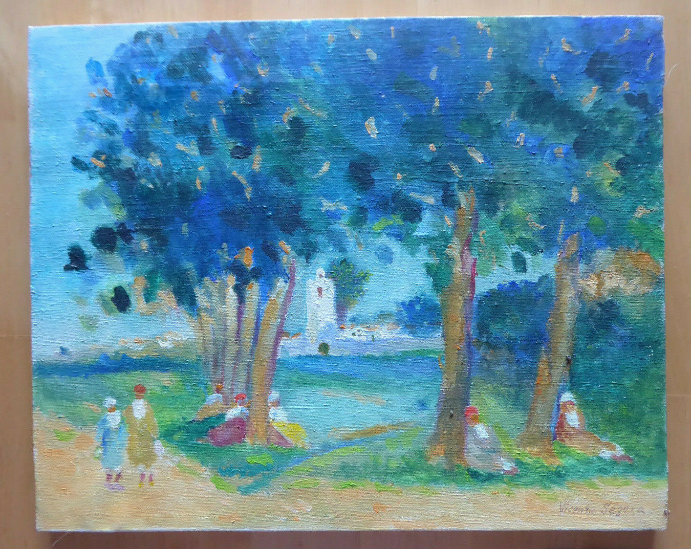 QUADRO VINTAGE PAESAGGIO ANDALUCIA IN STILE IMPRESSIONISTA FIRMATO SEGURA MD7