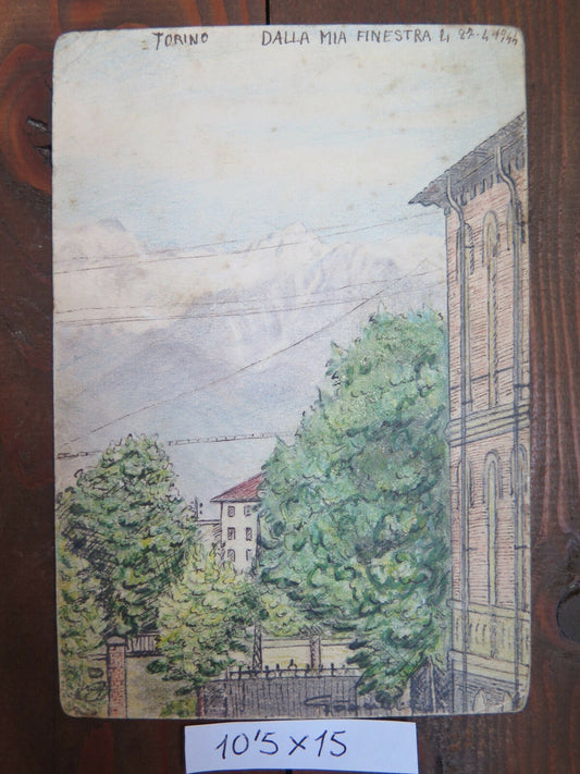 TURIN FROM MY WINDOW DRAWING ON POSTCARD FRANCHIGIA REPUBLICAN FORCES P28