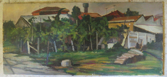 VEDUTA DEL BROGO ANTICO QUADRO DIPINTO OLIO SU TAVOLA PANORAMICO GARANZIA p12 - Belbello Antiques