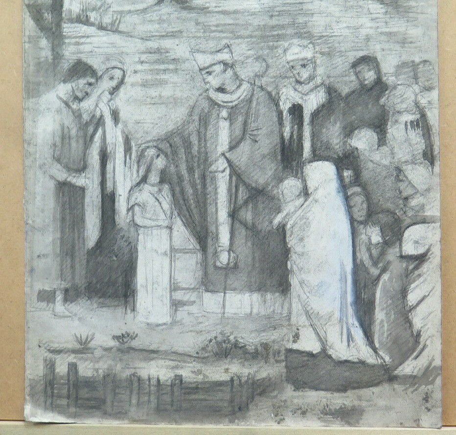 QUADRO ANTICO RELIGIOSO CARBONCINO SU CARTA Pierre Duteurtre detto DUT BM53.1