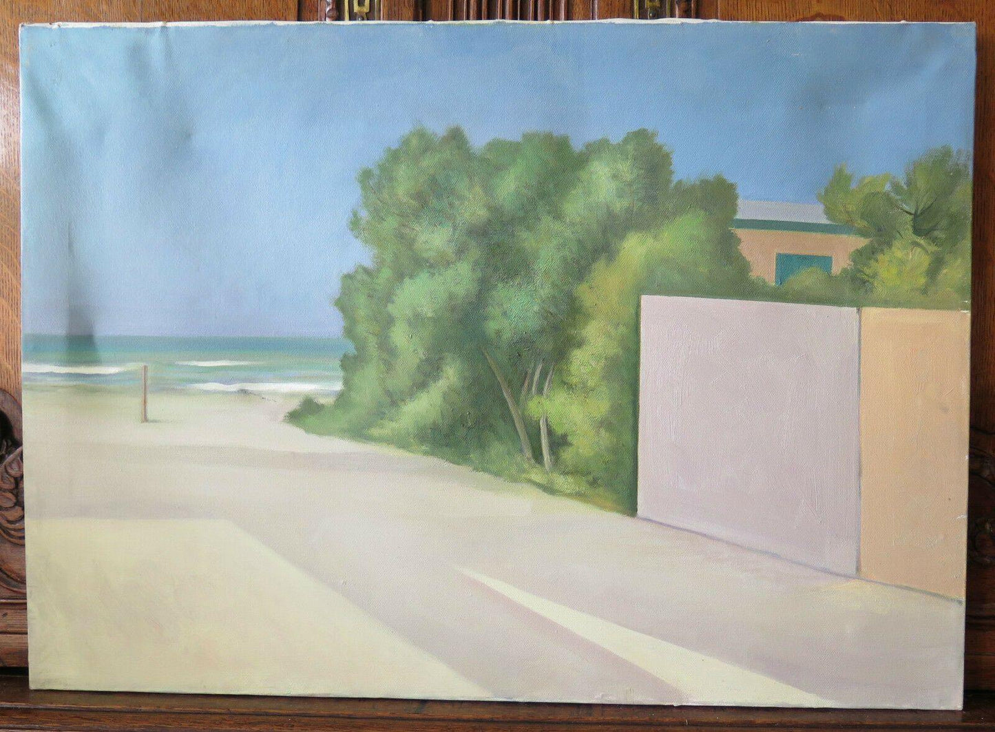 PAESAGGIO CITTADINO ESTIVO QUADRO MODERNO ANNI SESSANTA RIVIERA ROMAGNOLA p17 - Belbello Antiques