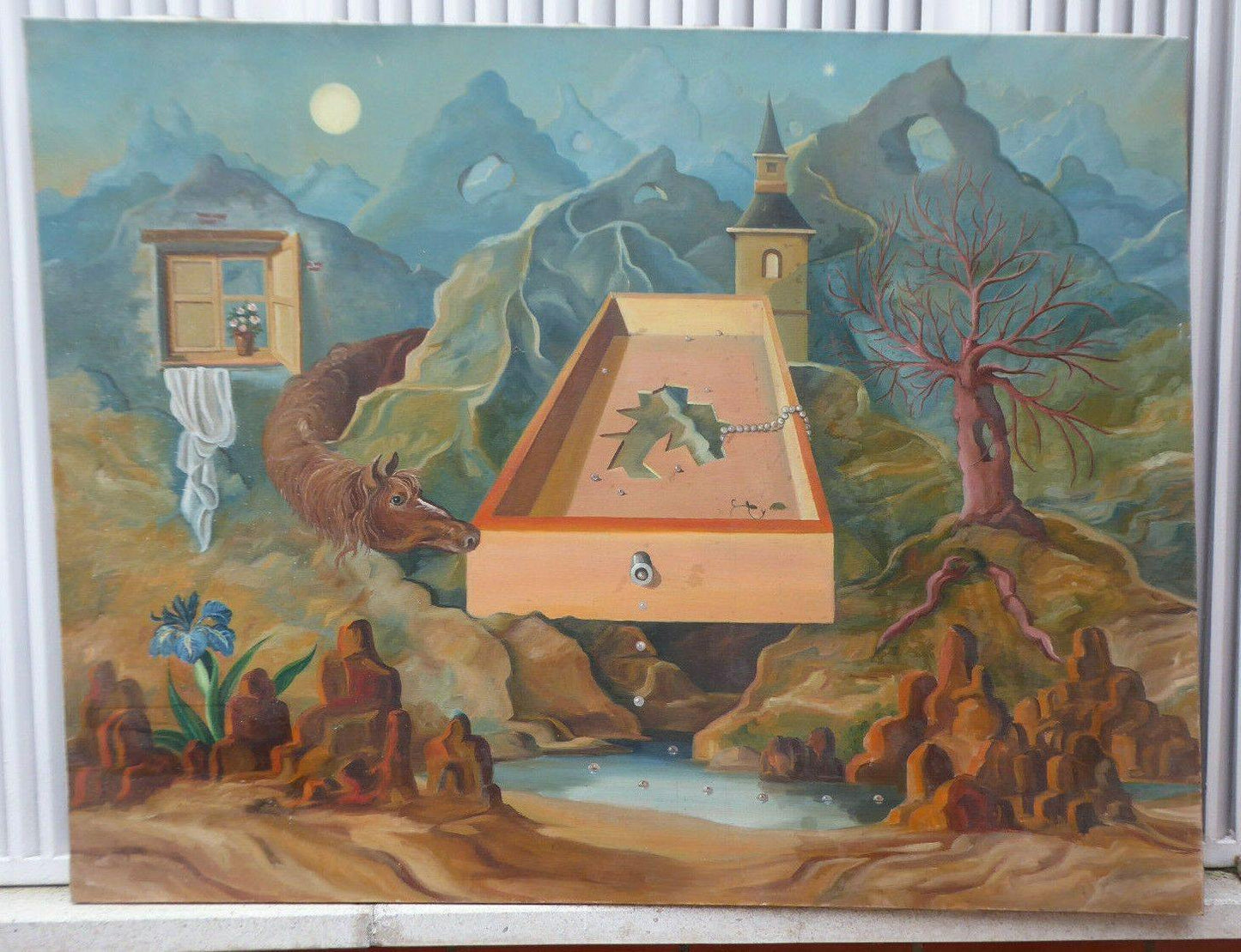 GRANDE QUADRO METAFISICO ONIRICO OLIO DEL PITTORE SPAGNA VICENTE SEGURA MD11 - Belbello Antiques