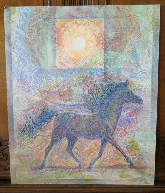 70x83 cm QUADRO VINTAGE DIPINTO A TECNICA MISTA EQUESTRE CAVALLO DA CORSA P20 - Belbello Antiques