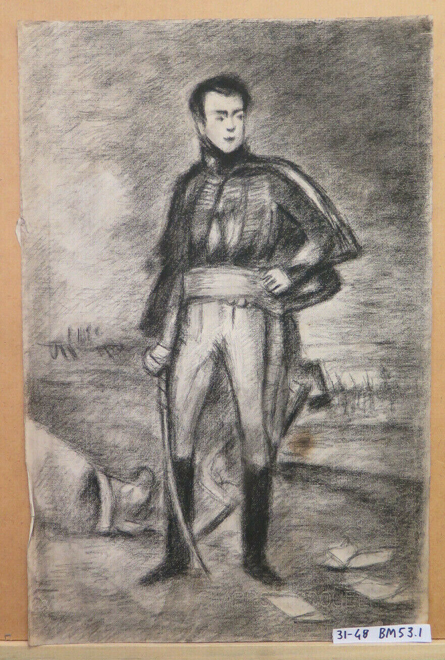 DISEGNO ANTICO GRANDE MISURA RITRATTO MILITARE CARTA Pierre Duteurtre DUT BM53.1