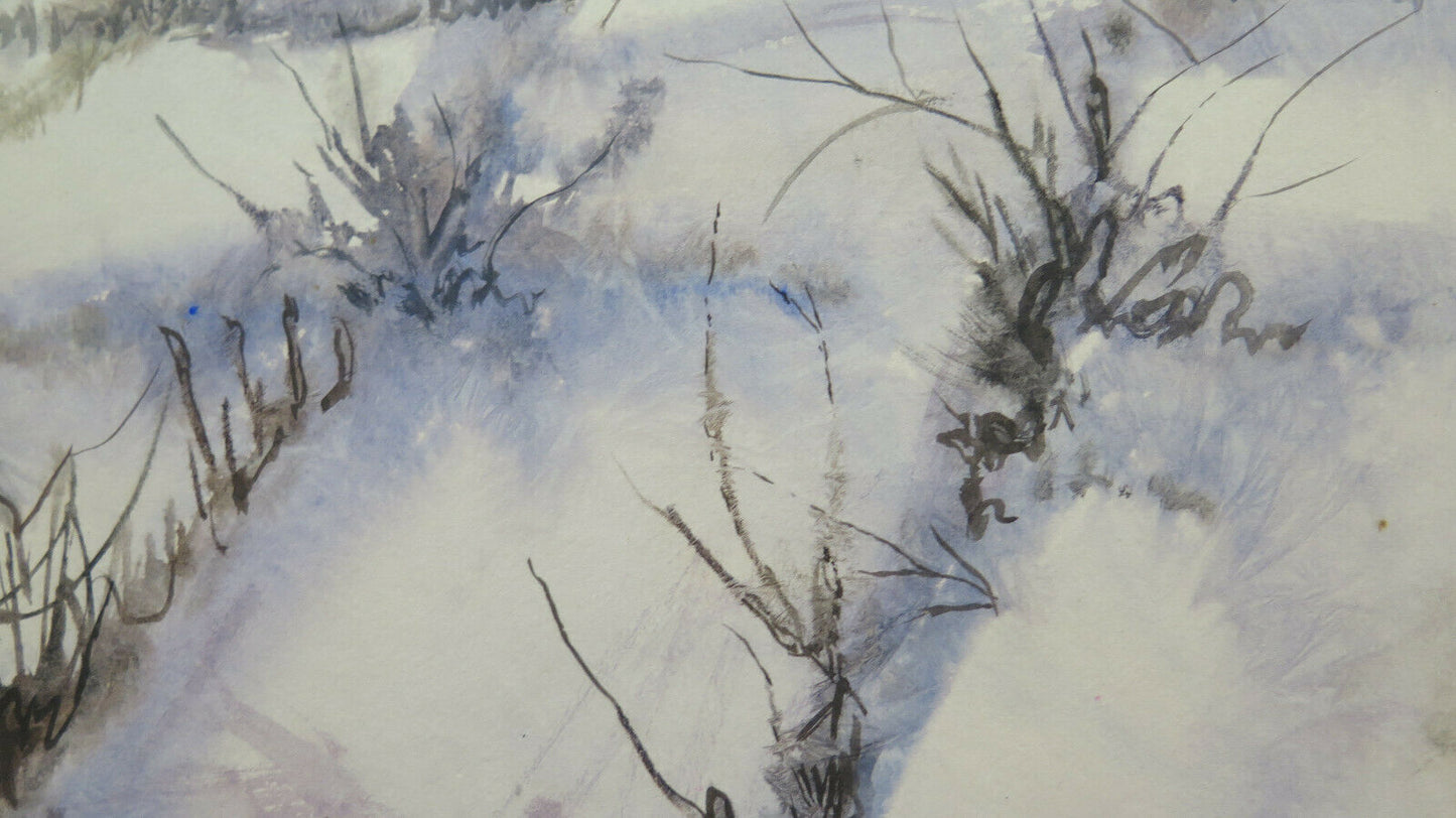 WATERCOLOR PAINTING WITH FROST TECHNIQUE SNOWY WINTER LANDSCAPE P8