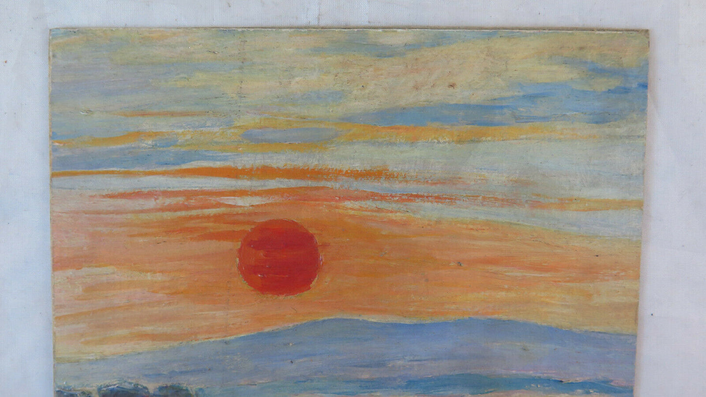 QUADRO AD OLIO SU TAVOLA FIRMATO ANNA GAZZOLA MARINA AL TRAMONTO MARE BM38