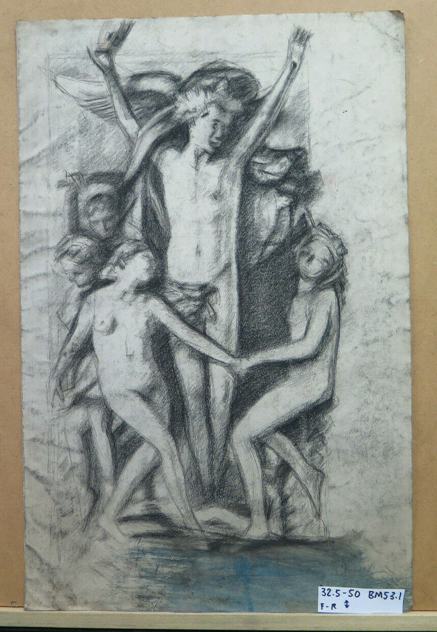 LARGE ANTIQUE DRAWING WITH NUDES WORK BY ARTIST Pierre Duteurtre known as DUT BM53.1 