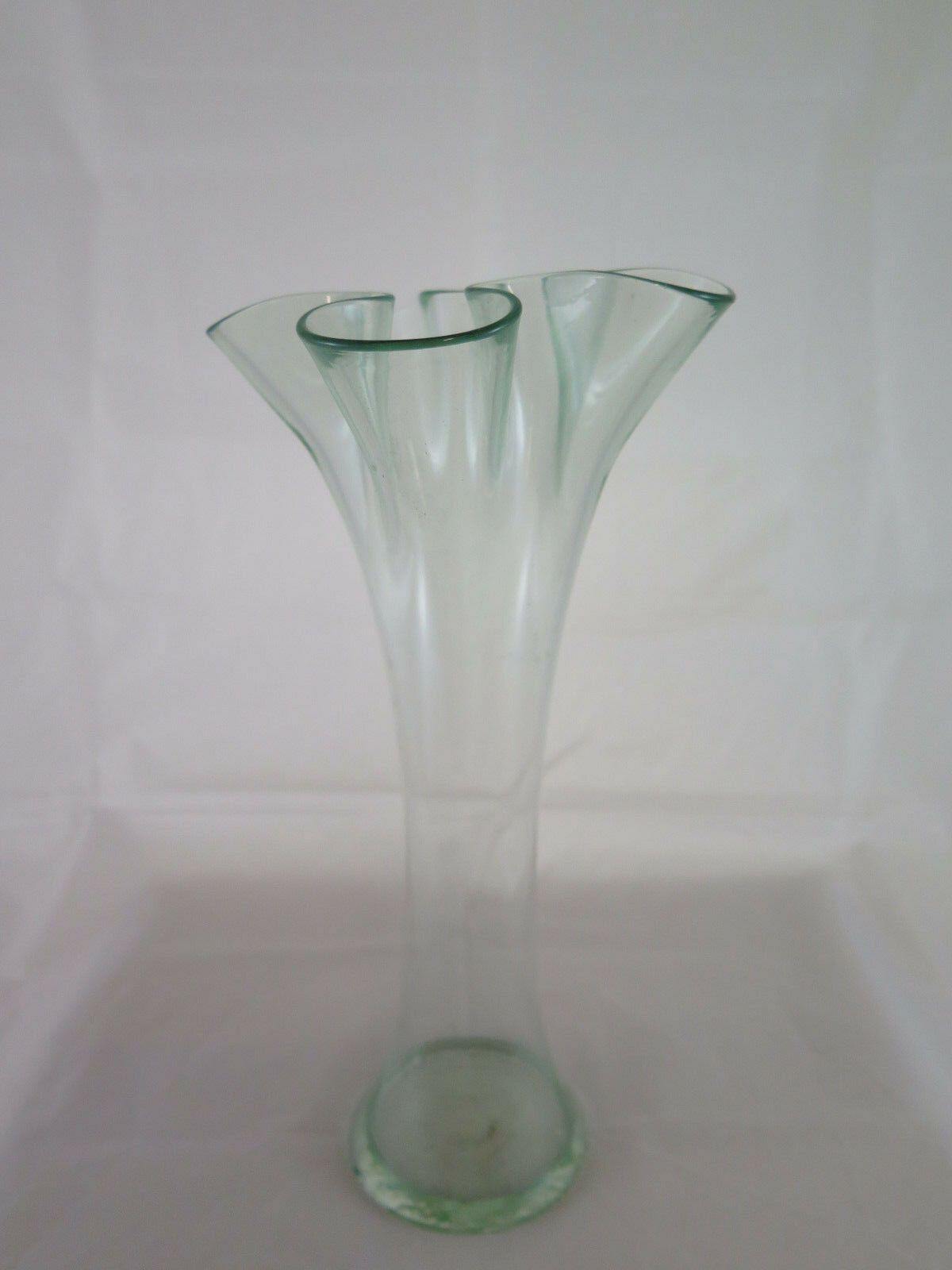 VASO IN VETRO A FAZZOLETTO VINTAGE META' 900 MODERNARIATO NAPKIN GLASS VASE R53 - Belbello Antiques