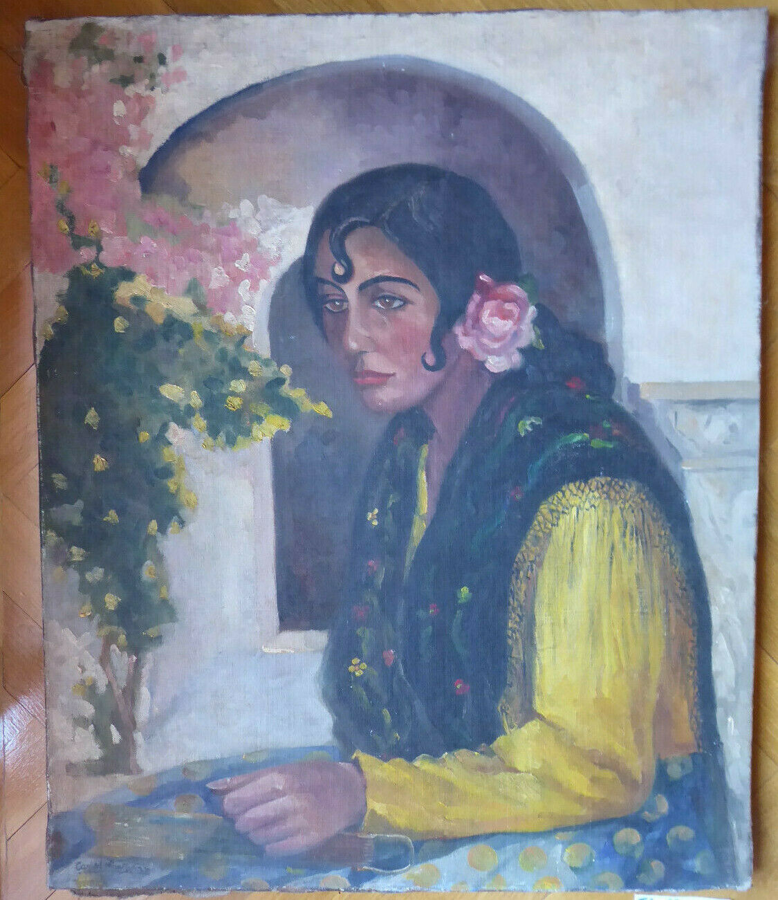 RITRATTO DI DONNA GITANA FIRMATO VECCHIO QUADRO DIPINTO OLIO SPAGNA '900 MD8