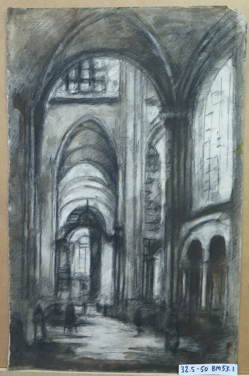 GRANDE DISEGNO ANTICO INTERNO CHIESA OPERA Pierre Eugène Duteurtre DUT BM53.1