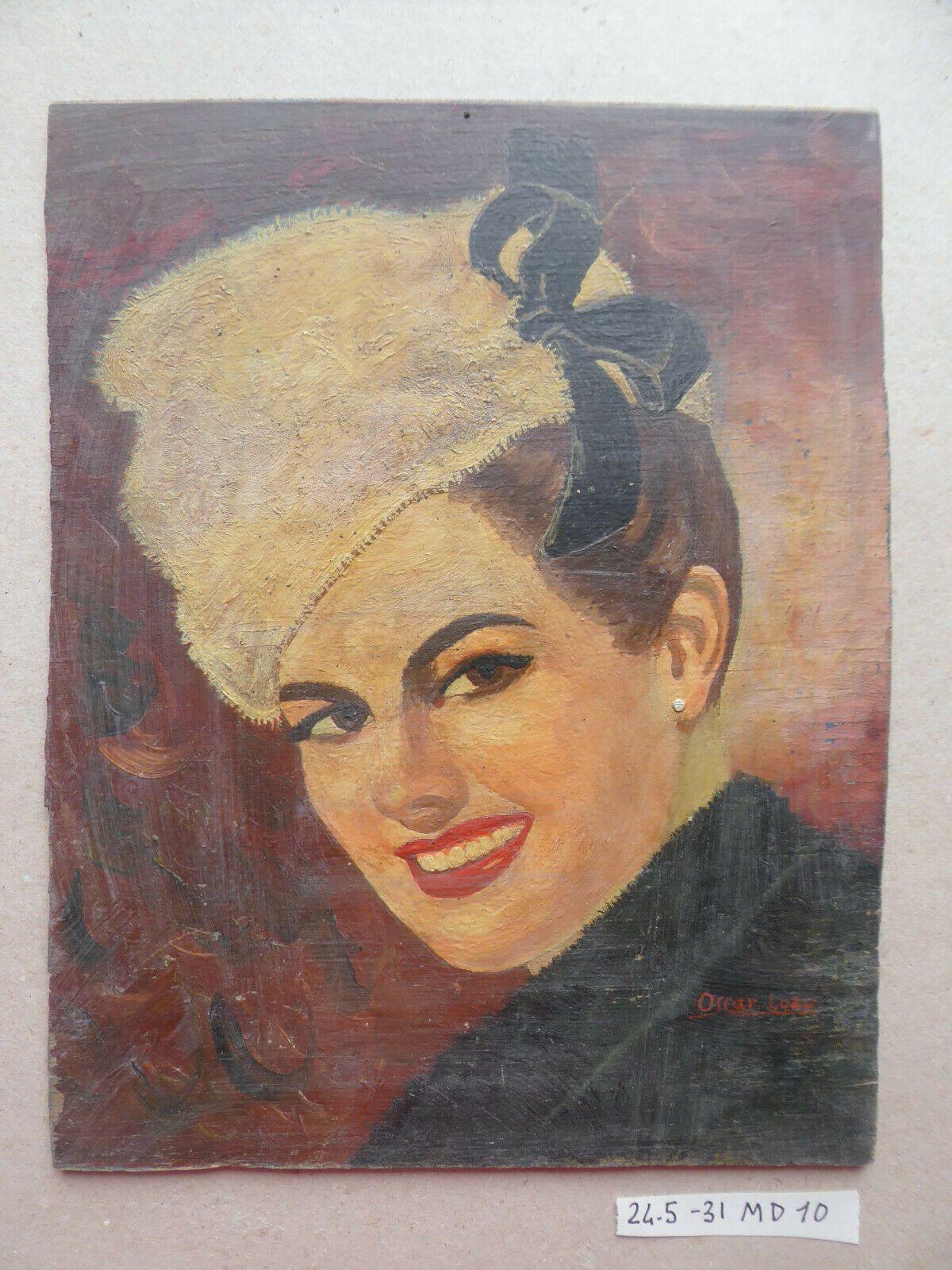 24x31cm ELEGANTE RITRATTO SIGNORA VECCHIO QUADRO OLIO FIRMATO OSCAR LOZA MD10 - Belbello Antiques