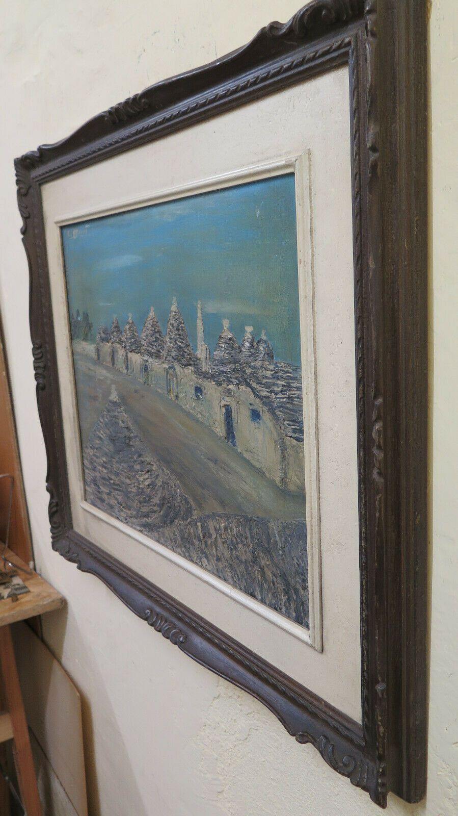 CORRADO MACRÌ QUADRO AD OLIO PAESAGGIO TRULLI ALBEROBELLO VEDUTA PUGLIA BM51 - Belbello Antiques