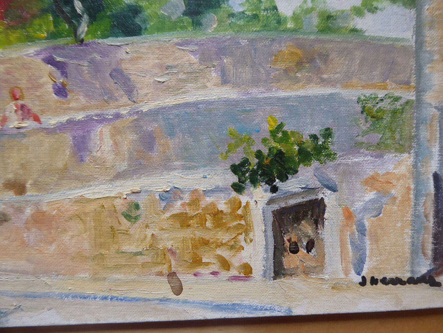 OIL PAINTING ON UNFINISHED PANEL VIEW OF SPANISH COUNTRY WORK PAINTER MD1