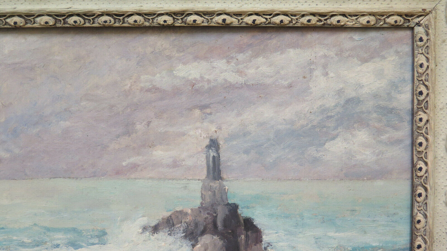 ANTIQUE OIL PAINTING MARINE LANDSCAPE SEA IMPRESSIONIST STYLE BM51