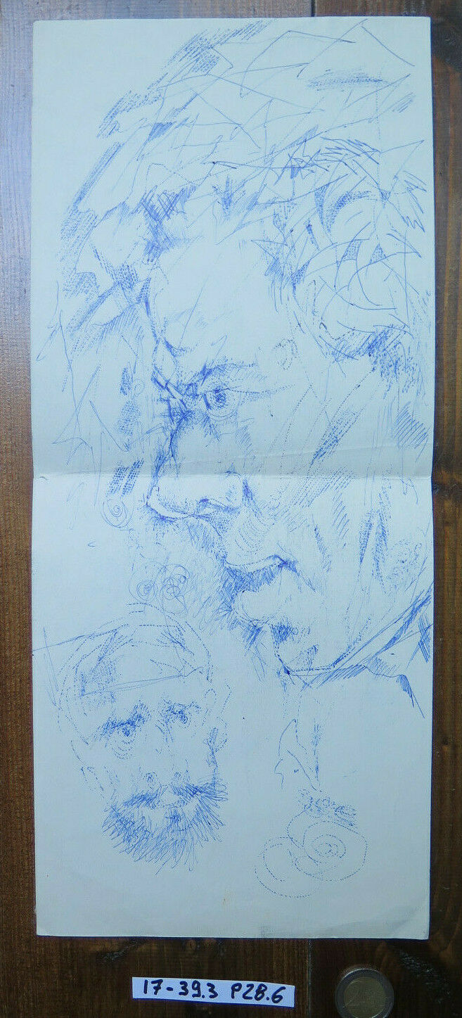 ANTIQUE DRAWING PEN ON PAPER SKETCH SKETCH MALE PORTRAIT PROFILE P28.6