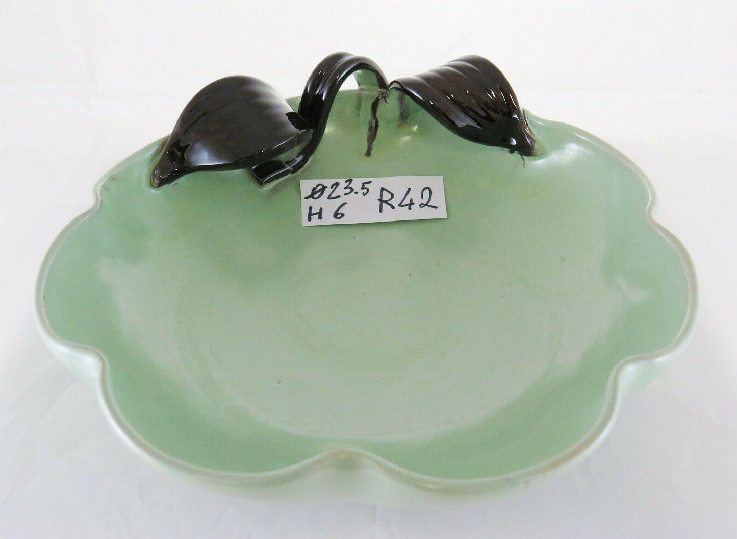 CENTROTAVOLA IN CERAMICA VERDE ACQUA DANIMARCA META' 900 VINTAGE POTTERY R42 - Belbello Antiques