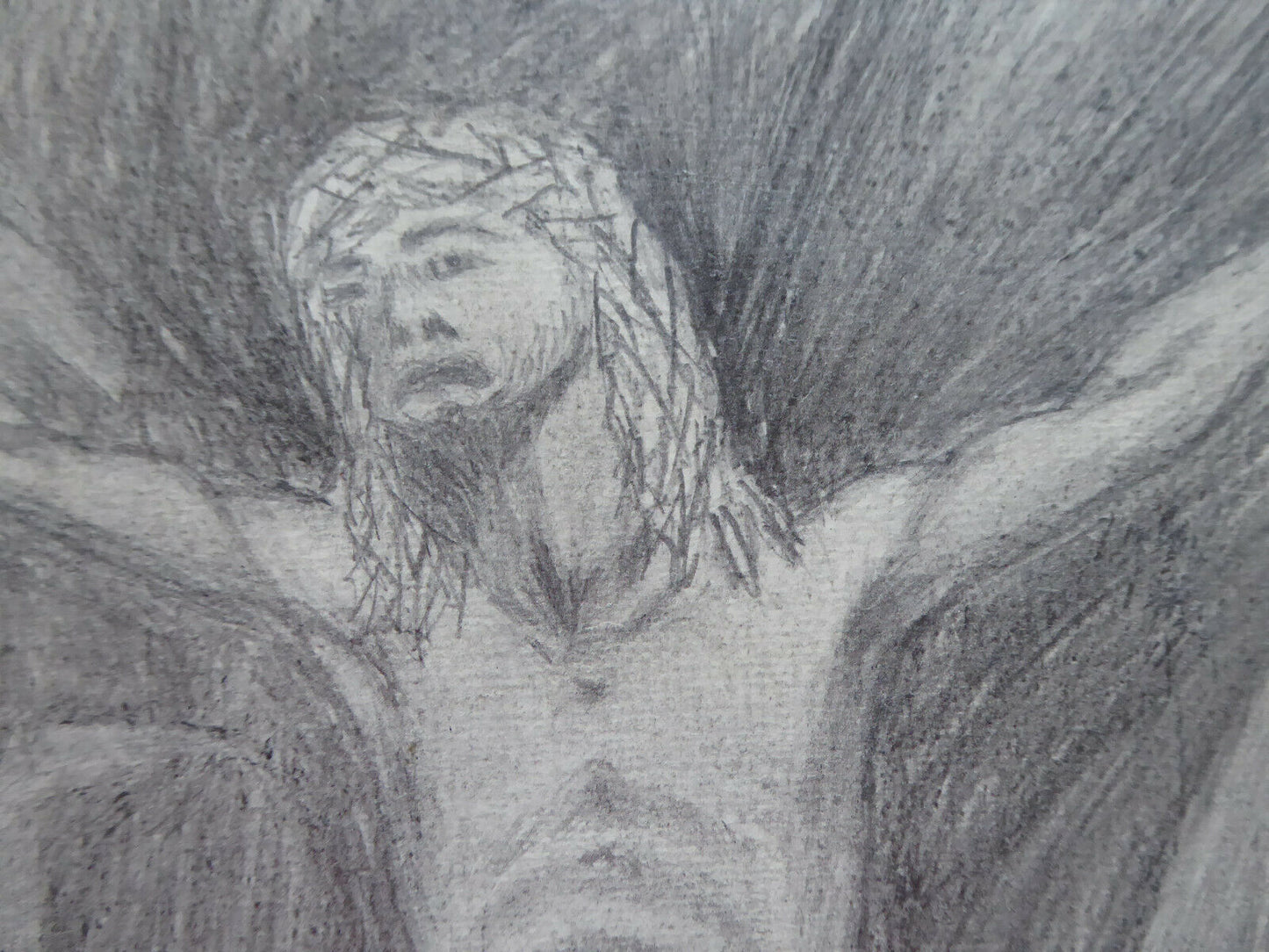 DISEGNO FIRMATO TAJADA CROCIFISSIONE GESÙ CRISTO CROCE VINTAGE VECCHIO MD10 - Belbello Antiques