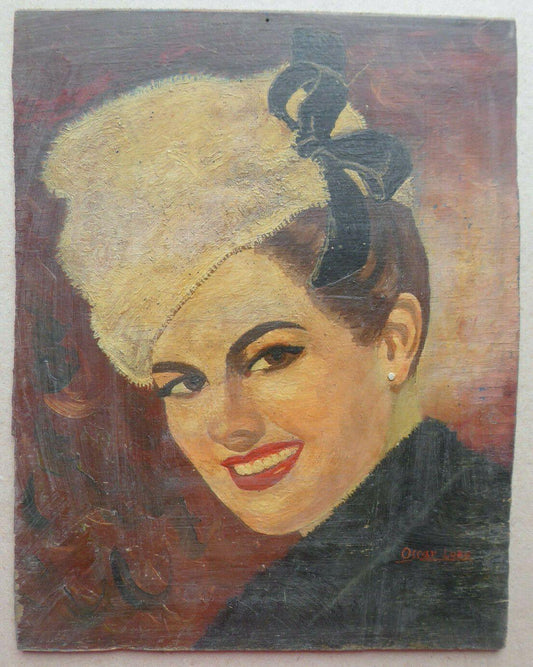 24x31cm ELEGANTE RITRATTO SIGNORA VECCHIO QUADRO OLIO FIRMATO OSCAR LOZA MD10 - Belbello Antiques