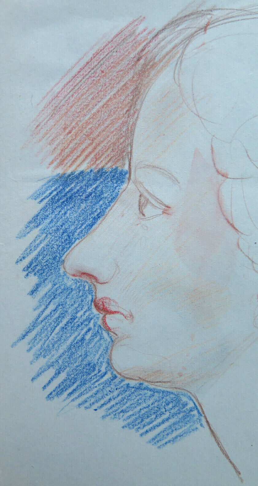 ANTIQUE DRAWING PORTRAIT OF FEMALE IN PROFILE FROM THE 1940s PENCIL P28.6