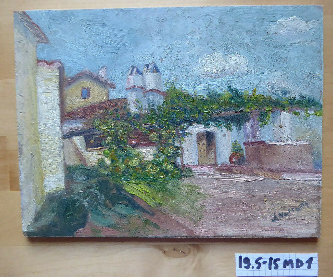 OLD PAINTING SIGNED OIL PAINTING VIEW OF La Parra SPAIN Badajoz MD1 