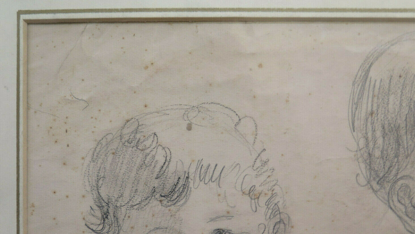 QUADRO ANTICO RITRATTI DI BAMBINI FIRMATO FRANCIA INIZIO SECOLO DISEGNO BM53.3