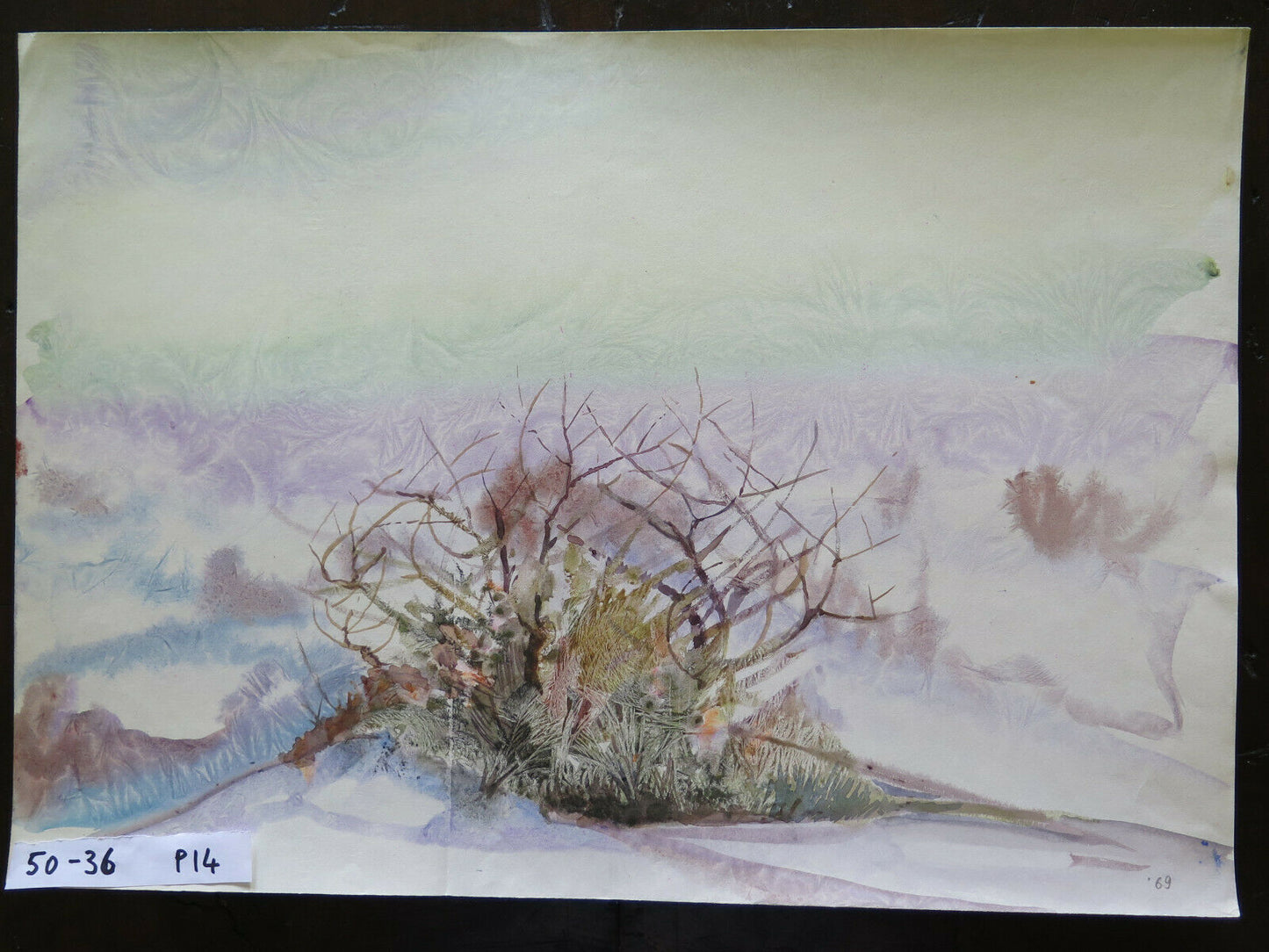 50x36 cm PAINTING OF DREAM LANDSCAPE PAINTED WITH THE FROST TECHNIQUE OLD ERA P14