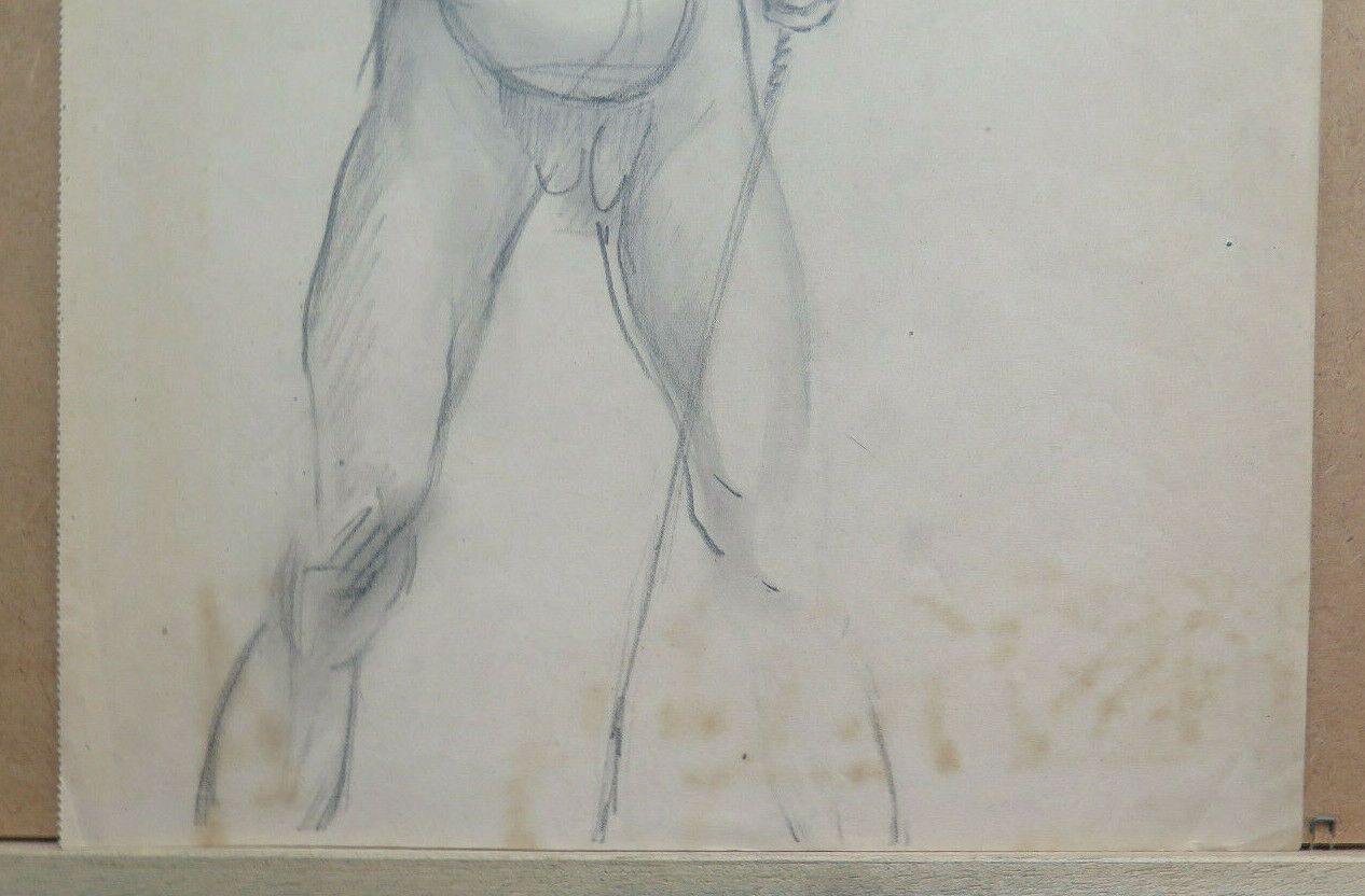 NUDO MASCHILE DISEGNO ANTICO MATITA SU CARTA INIZIO SECOLO FRANCIA BM53.2 - Belbello Antiques