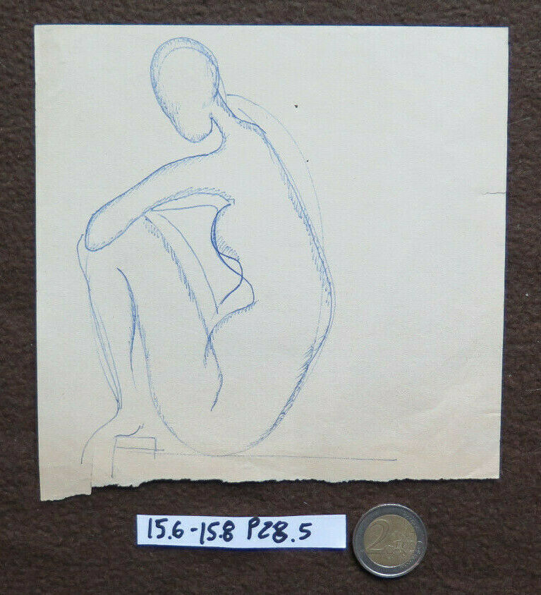 VECCHIO DISEGNO A PENNA SU CARTA BOZZETTO STUDIO NUDO FEMMINILE D'AUTORE  P28.5