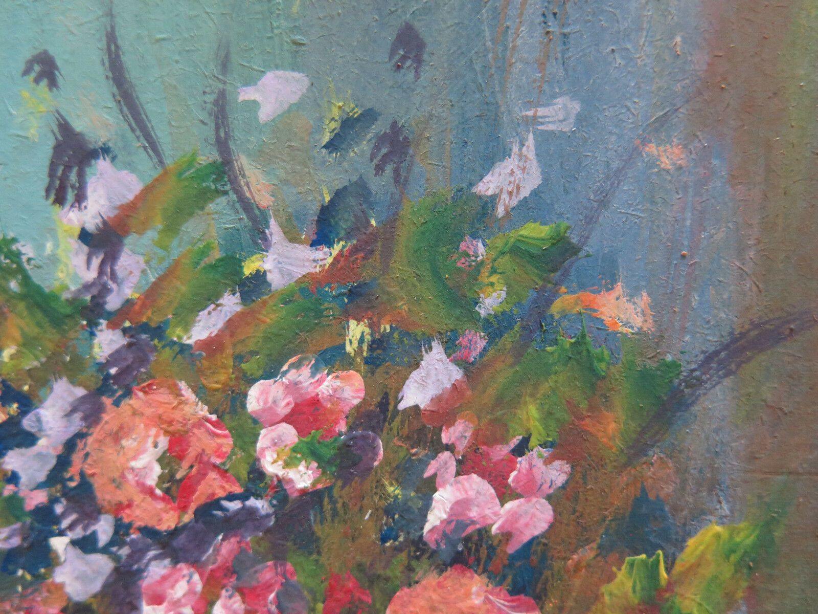 QUADRO ANTICO FLOREALE MAZZO DI FIORI DIPINTO IN STILE IMPRESSIONISTA 1960 v - Belbello Antiques