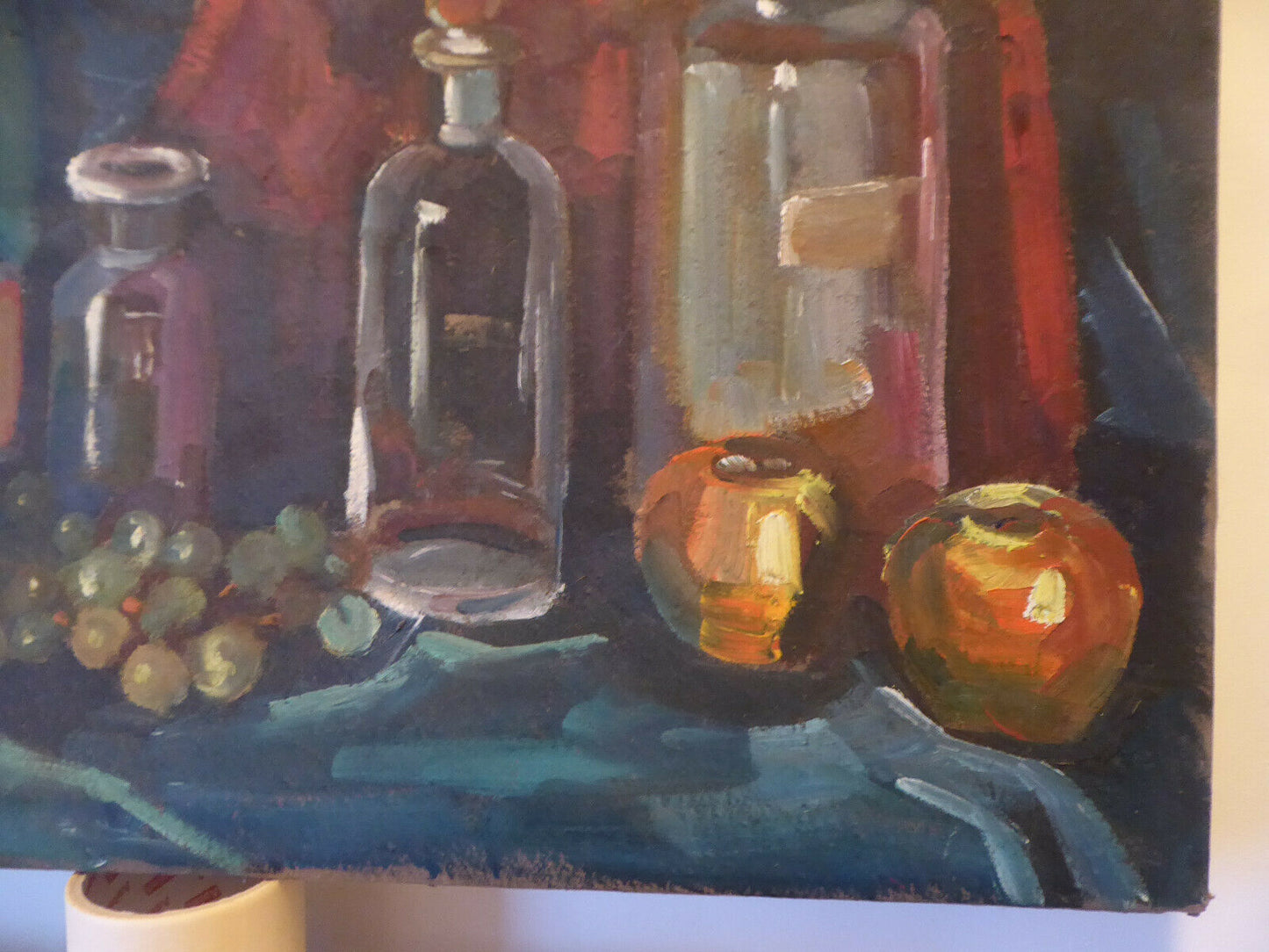 INTERIOR WITH OBJECTS OLD OIL PAINTING ON CANVAS STILL LIFE SIGNED SEGURA MD9 