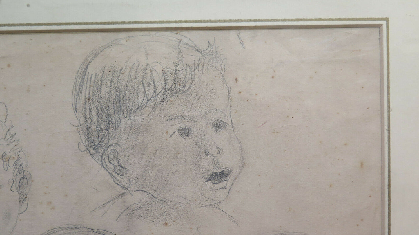 QUADRO ANTICO RITRATTI DI BAMBINI FIRMATO FRANCIA INIZIO SECOLO DISEGNO BM53.3