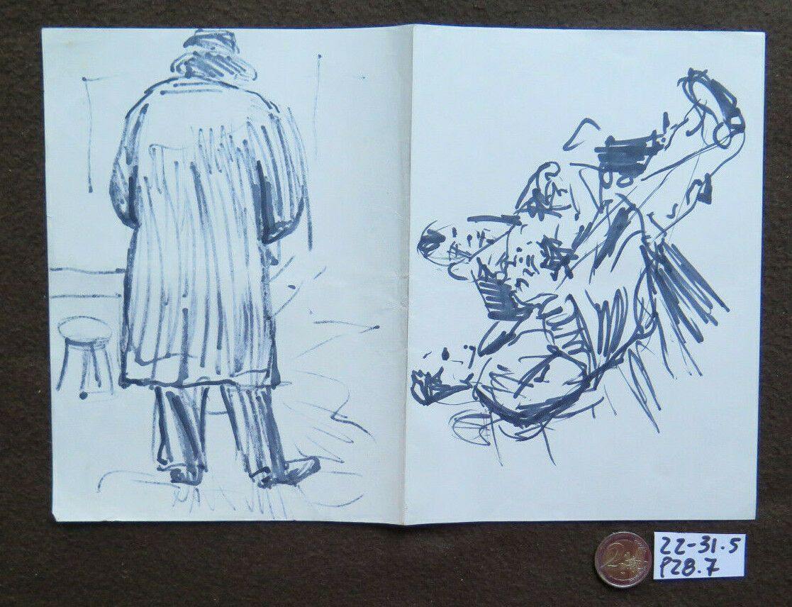 3 BOZZETTI SU CARTA OPERA PITTORE G. PANCALDI DISEGNO FIGURE UOMO DONNA P28.7 - Belbello Antiques