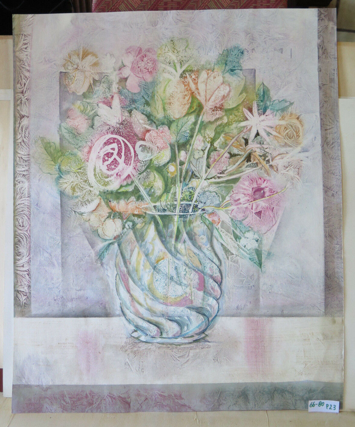 QUADRO MODERNO ANNI OTTANTA A SOGGETTO FLOREALE MAZZO DI FIORI IN UN VASO P23 - Belbello Antiques