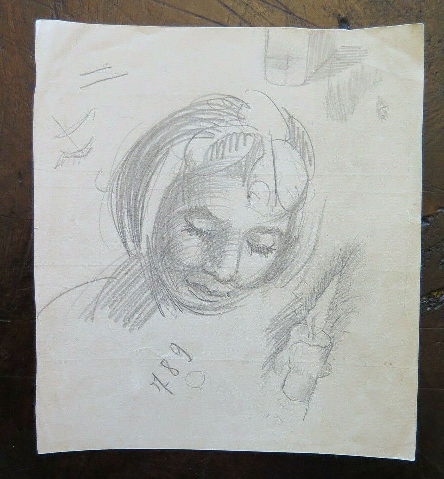 DISEGNO ANTICO STUDIO PREPARATORIO RITRATTO FANCIULLA BOZZETTO ORIGINALE P28.5