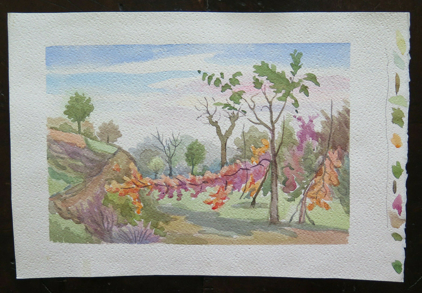 OLD PAINTING WATERCOLOR LANDSCAPE EMILIAN COUNTRYSIDE 38x26 cm P14