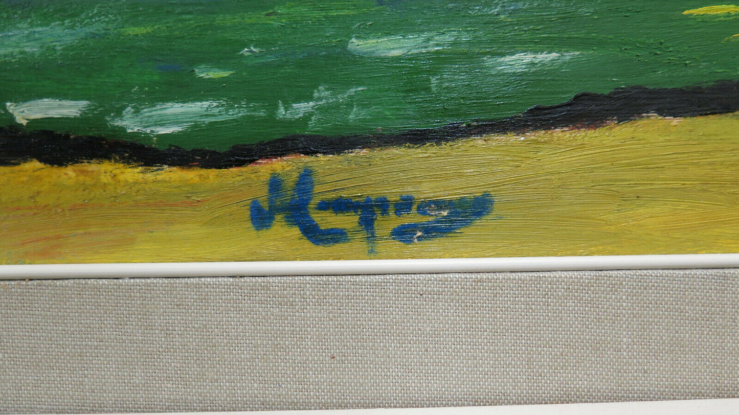 VINTAGE PAINTING SIGNED LANDSCAPE SEA VIEW 70'S 1970'S ABSTRACT BM51