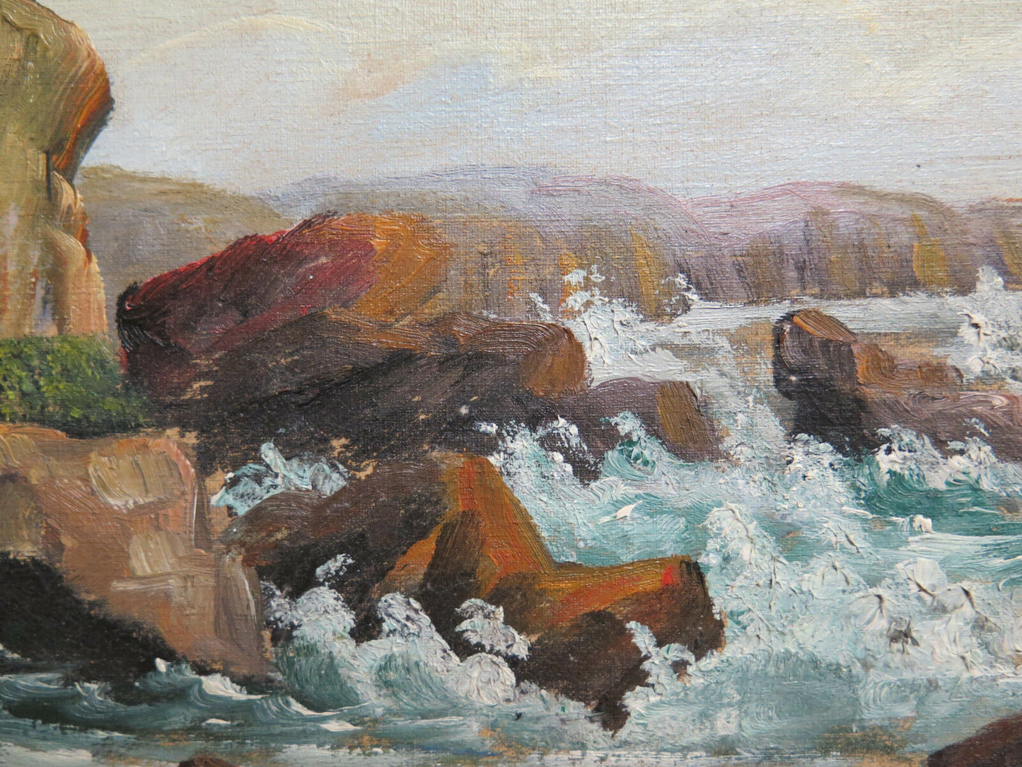 MARE DEL NORD DIPINTO ANTICO PAESAGGIO DELLA DANIMARCA QUADRO OLIO SU TELA R94