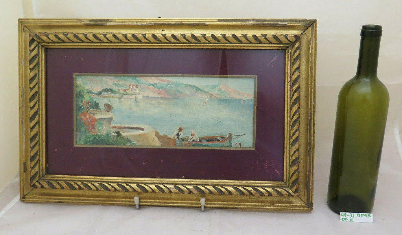 QUADRO D'EPOCA PAESAGGIO RIVIERA FRANCESE MEDITERRANEO DIPINTO OLIO FIRMATO BM45 - Belbello Antiques