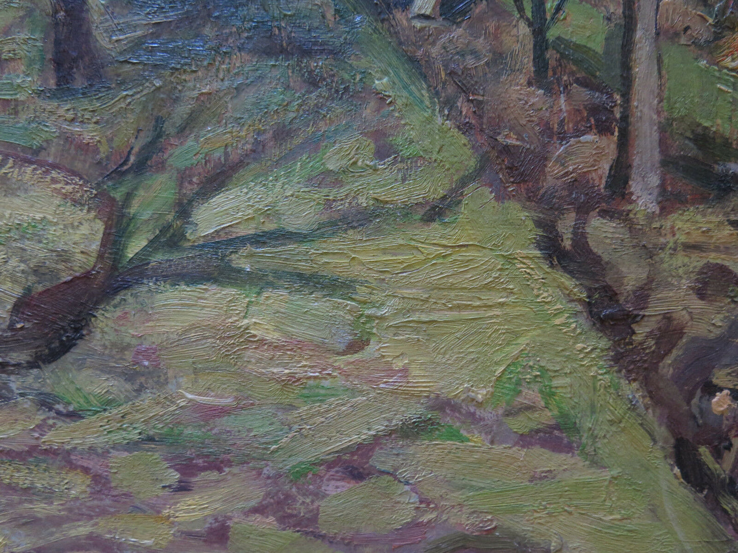 THE ORCHARD AFTER THE HARVEST ANTIQUE OIL PAINTING ON ORIGINAL PANEL p8