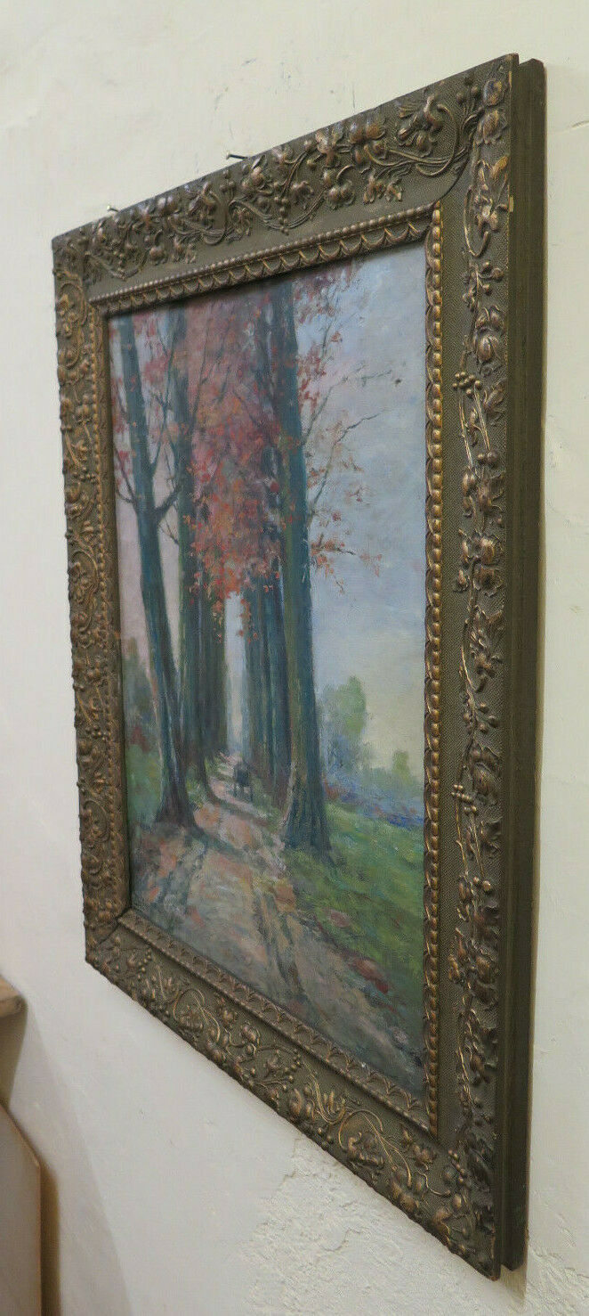 ANTIQUE PAINTING COUNTRY LANDSCAPE EARLY 20TH CENTURY SIGNED DELRIO COEVA FRAME BM51