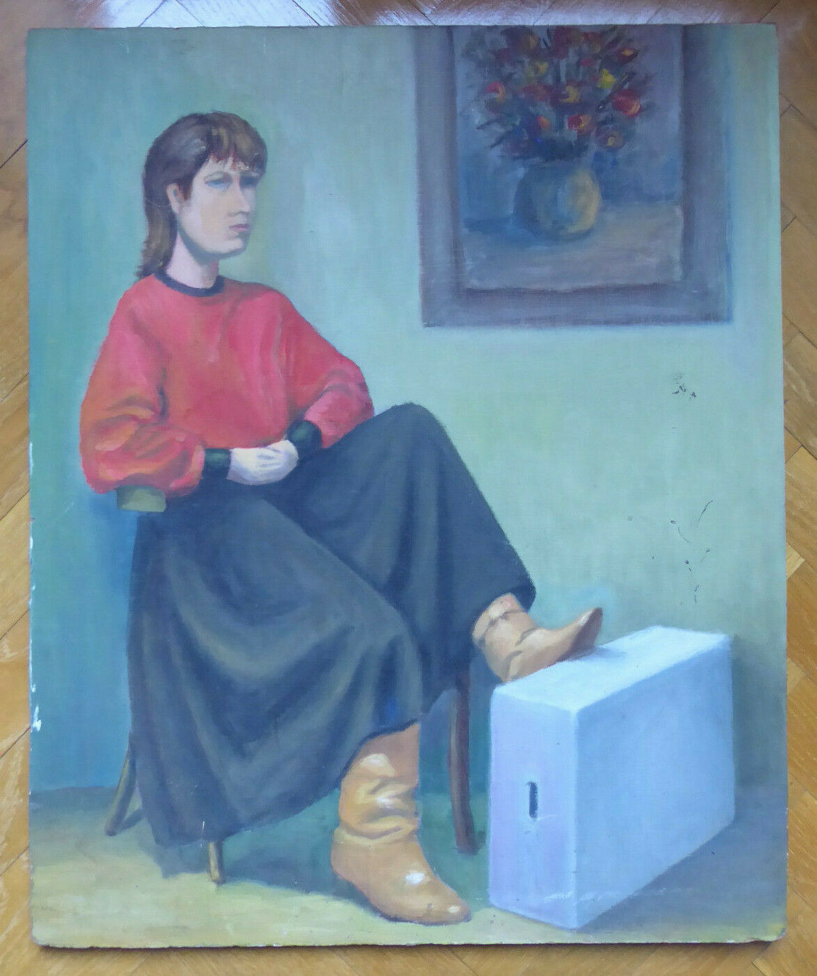 RITRATTO FEMMINILE VINTAGE QUADRO DIPINTO OLIO SU TAVOLA SPAGNA ANNI '70 MD6 - Belbello Antiques