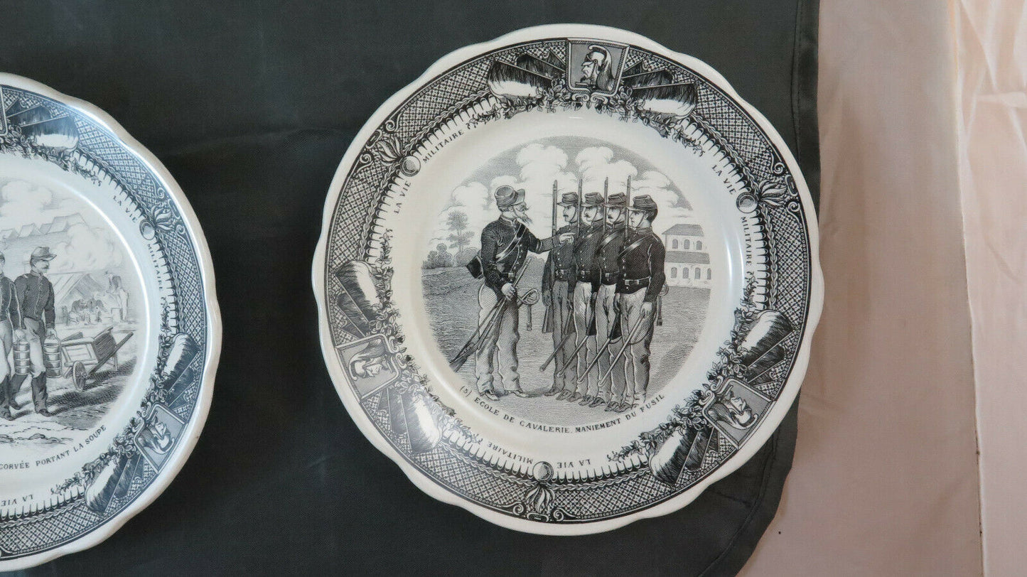 6 PIATTI CERAMICA SARREGUEMINES LA VIE MILITAIRE FRANCE PORCELLANA BM32